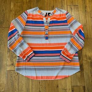 New Directions Women Long Sleeve Blouse Shirt Sz XL Blue Orange Stripe